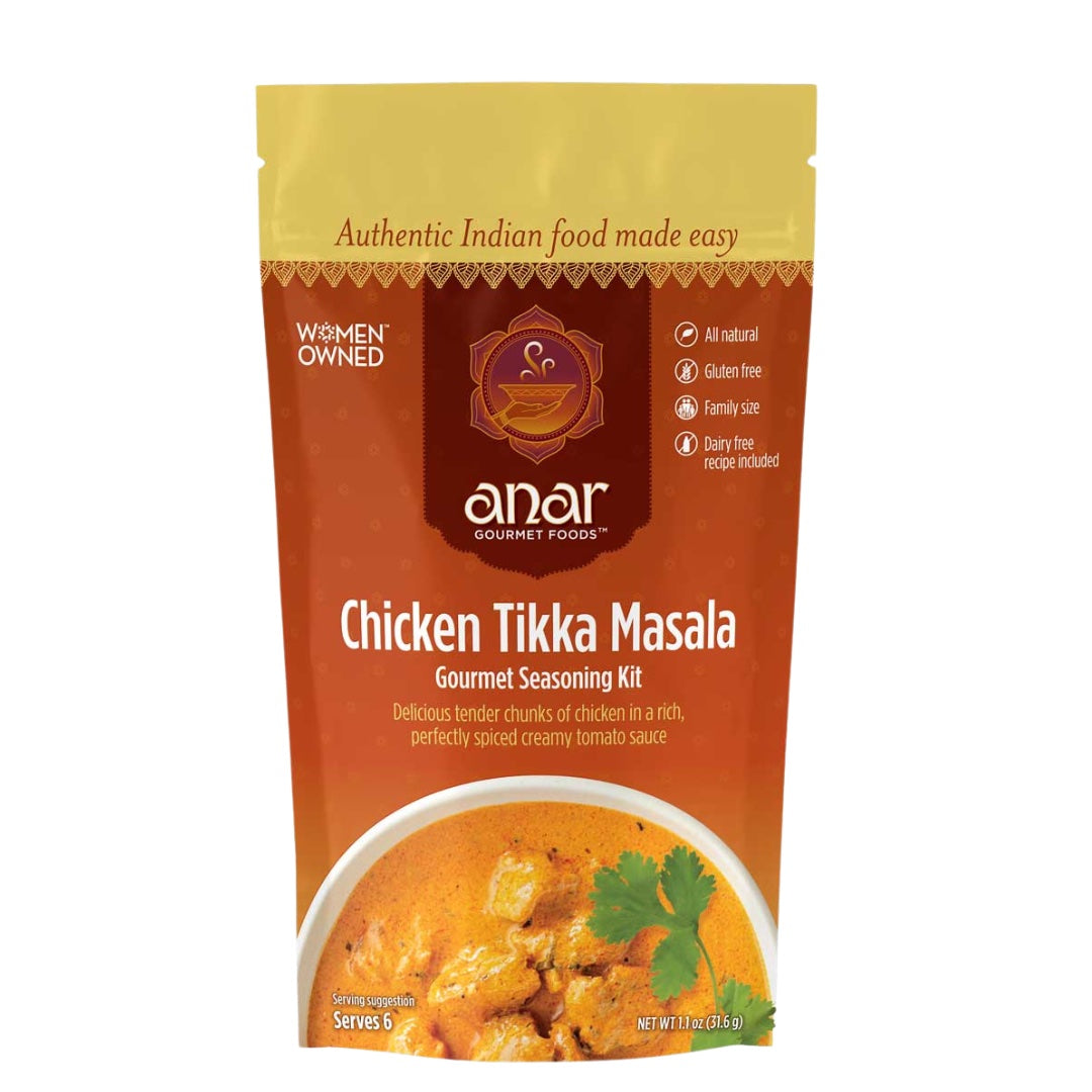 All natural, gluten free Chicken tikka masala seasonings packet with recipe