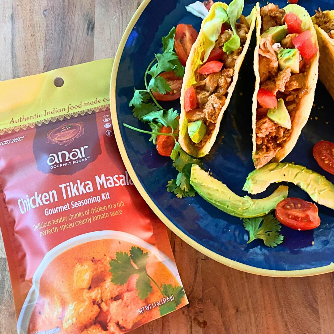 All natural, gluten free Chicken tikka masala with tacos and seasoning packet