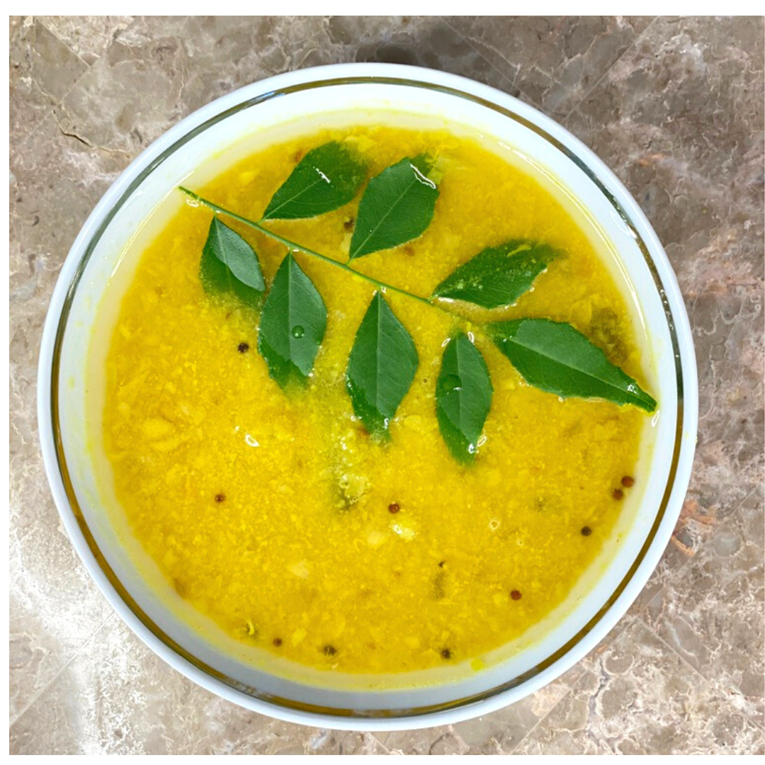 Anar Gourmet Foods lentil (dhal) soup, tempered with curry leaves and mustard seeds