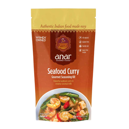 Anar Gourmet Foods all-natural, gluten-free seafood curry, front label packaging