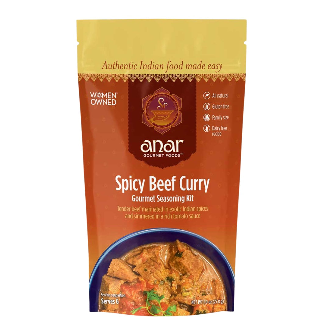 Anar Gourmet Foods all-natural, gluten-free spicy beef curry, front label packaging