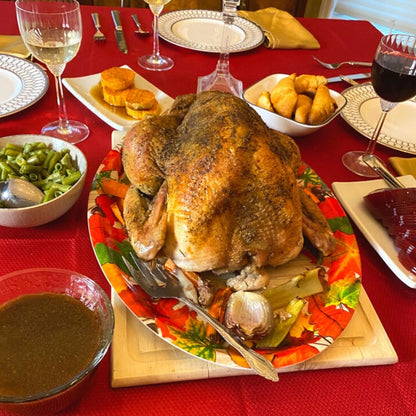 Whole turkey made with Anar Gourmet Foods spicy baked chicken seasoning, a recipe variation for holiday meals